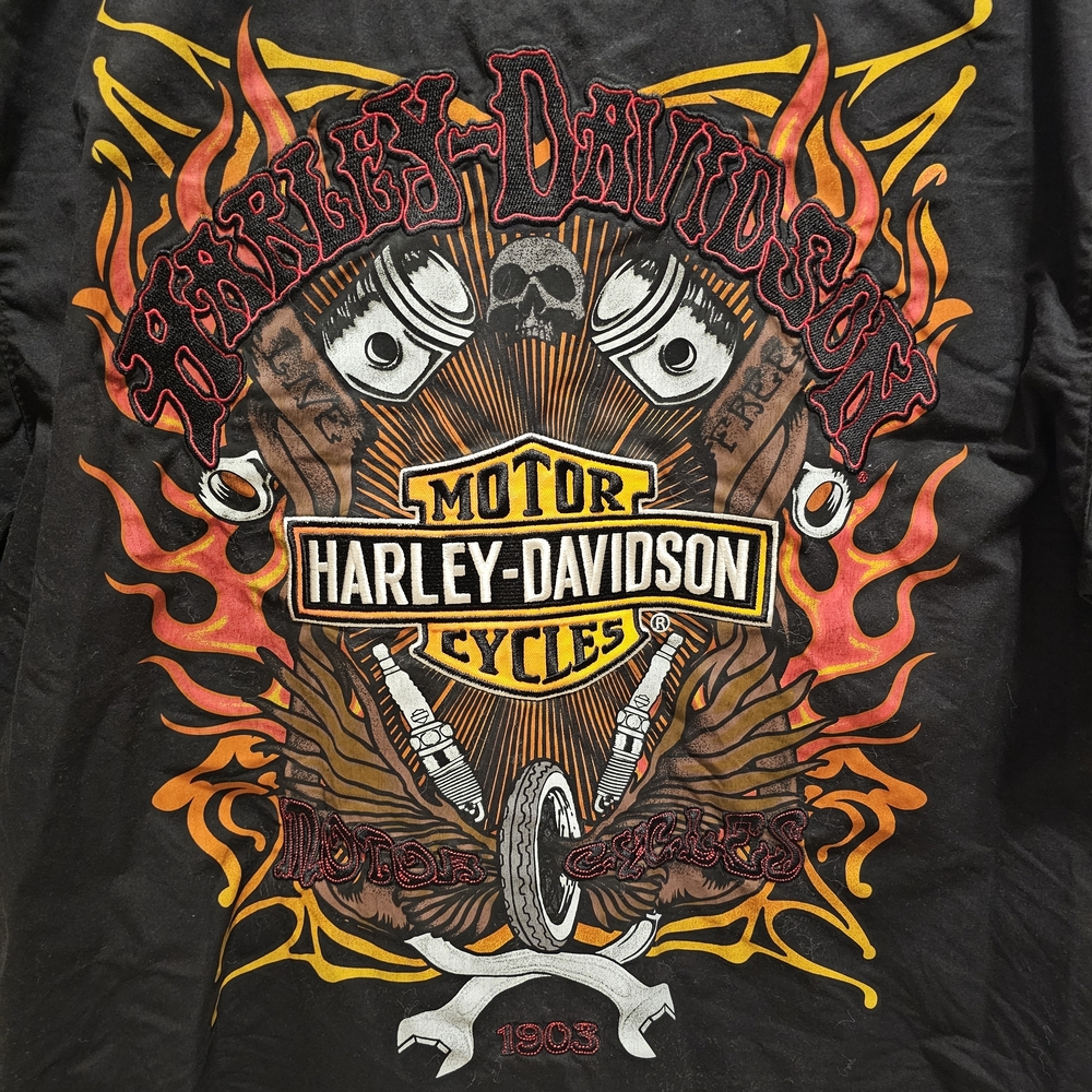 Harley-Davidson Black Tee with Flame and Engine Design